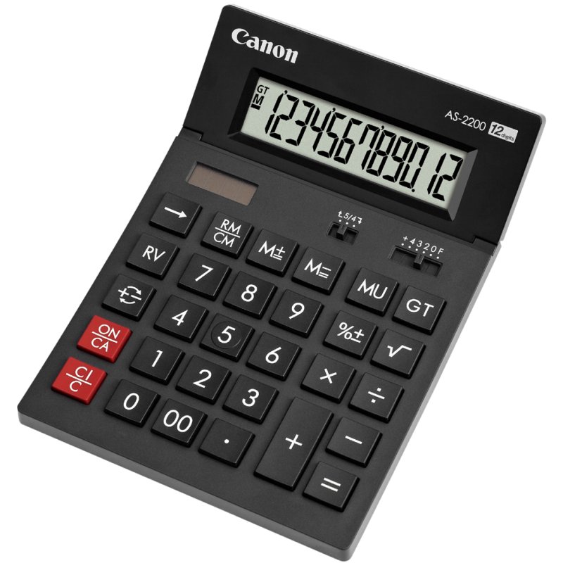 Canon AS-2200 calculator, solar and battery, 12-digit display, black
